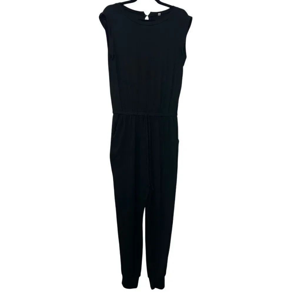 Nordstrom Rack Drawstring Cap Sleeve Keyhole Back Jogger Jumpsuit Black Medium